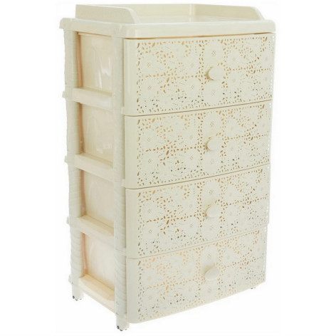 Комод пластиковый 4-х секционный 425х560х925 мм широкий слонова кость Лаура Альтернатива