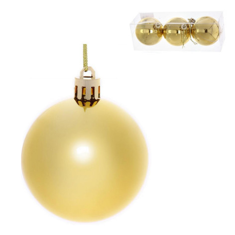 Набор пластиковых шаров d-6 см 3 шт золотой Глянец Серпантин
