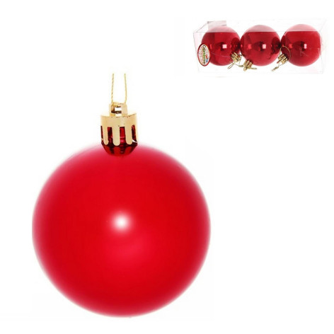 Набор пластиковых шаров d-6 см 3 шт красный Глянец Серпантин