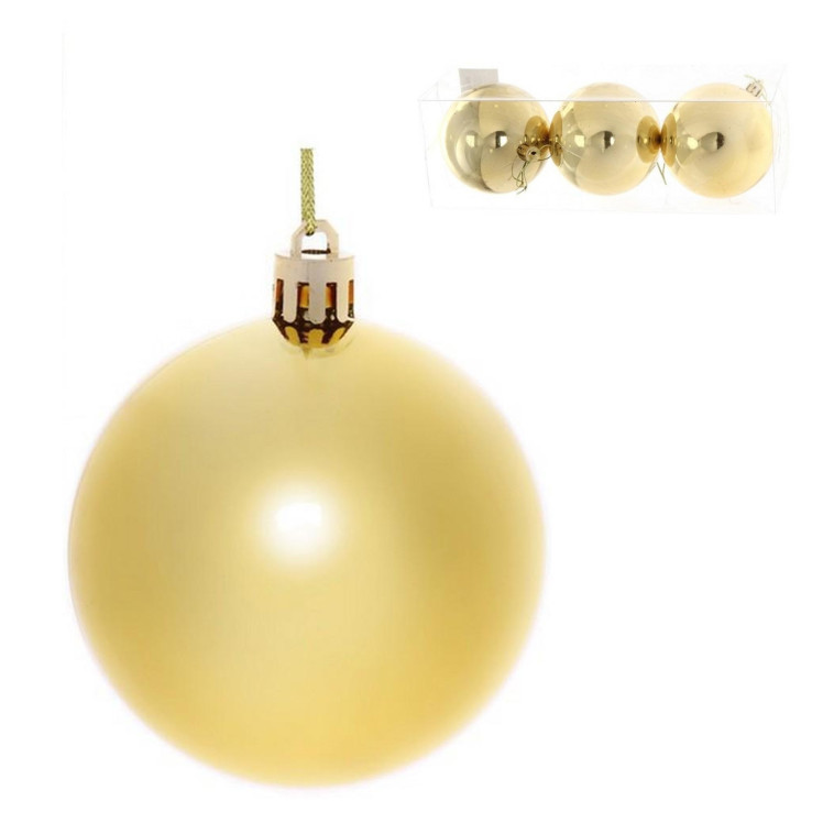 Набор пластиковых шаров d-8 см 3 шт золотой Глянец Серпантин