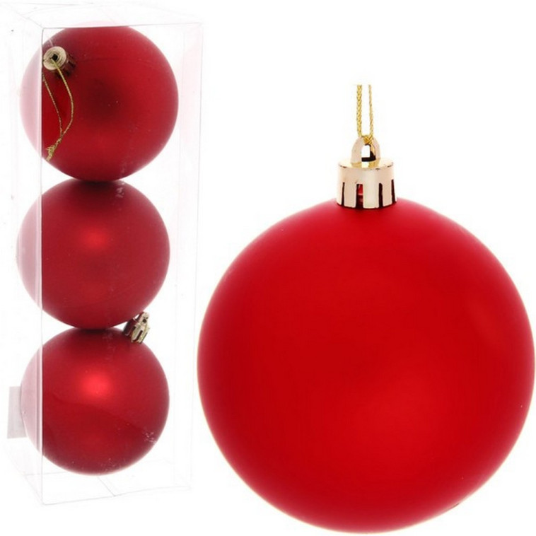 Набор пластиковых шаров d-8 см 3 шт красный Матовый Серпантин