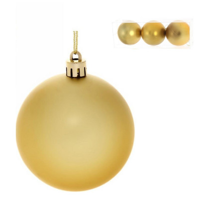 Набор пластиковых шаров d-8 см 3 шт золотой Матовый Серпантин