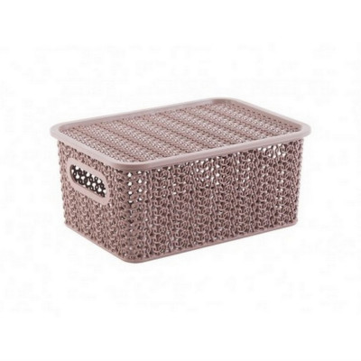 Корзина пластиковая 3 л 235х173х105 мм с крышкой розовый нюд Вязь Violet