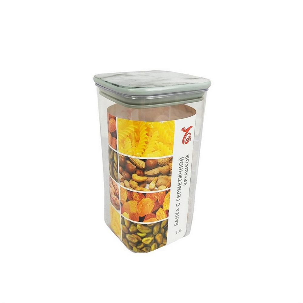 Банка пластиковая для сыпучих продуктов 1,3 л 10,5х10,5х19,5 см герм крышка Baizheng