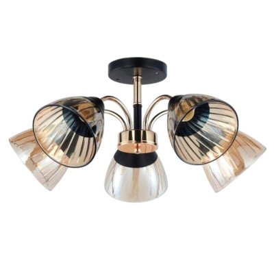 Люстра 5 плафонов 55*25 см Е27 60Вт 20м2 плафон стекло золото черный Baizheng