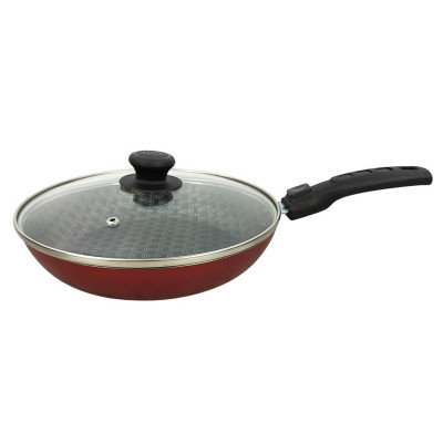 Сковорода алюминиевая 22 см съемная ручка стекл крышка бордо Кружево Калитва