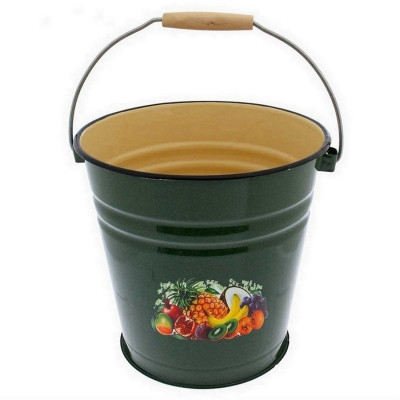 Ведро эмалированное 12 л без крышки зеленый рябчик/палевый Эквадор Стальэмаль