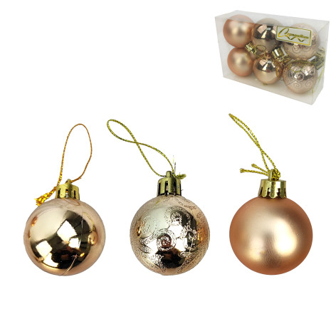 Набор пластиковых шаров d-4 см 6 шт шампань Микс фактур Серпантин