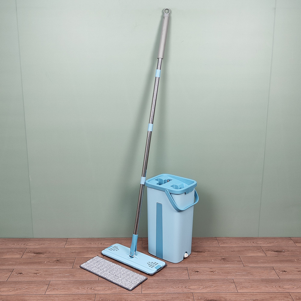 Набор ведро пластиковое с отжимом 12 л + швабра металл вращение 360° под упак Baizheng