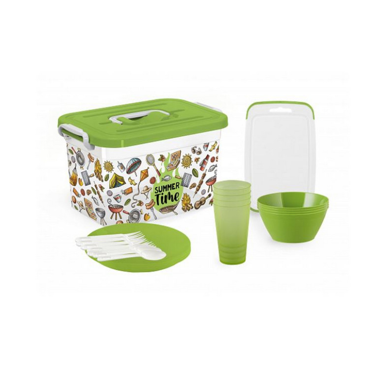 Набор пластиковый посуды для пикника 4 персоны 20 предметов 35,5х23,5х19 см Все на пикник Полимербыт