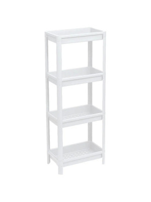 Этажерка пластиковая широкая 4-х ярусная белый 390х234х1007 Vikea Violet Этажерка пластиковая широкая 4-х ярусная белый 390х234х1007 Vikea Violet