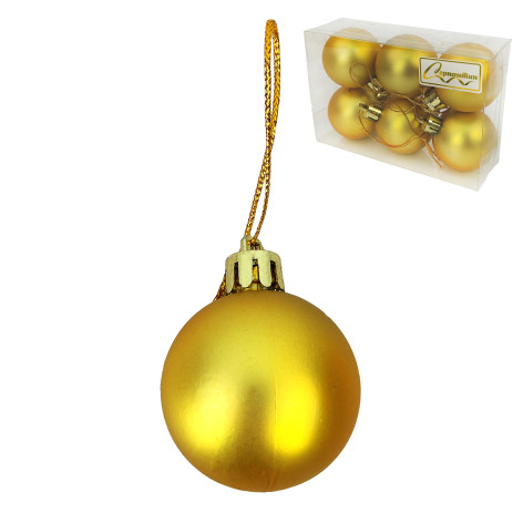 Набор пластиковых шаров d-4 см 6 шт золотой Матовый Серпантин