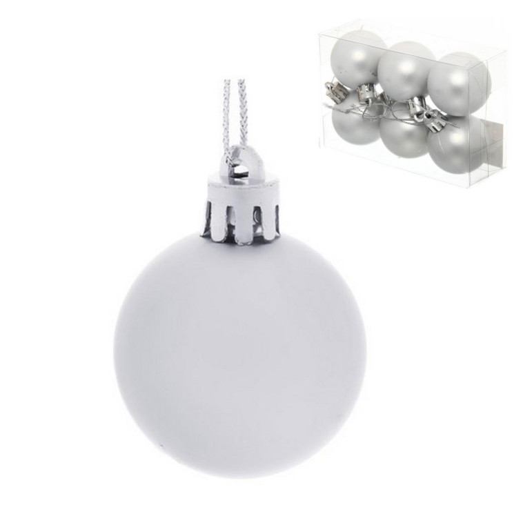 Набор пластиковых шаров d-4 см 6 шт серебро Матовый Серпантин