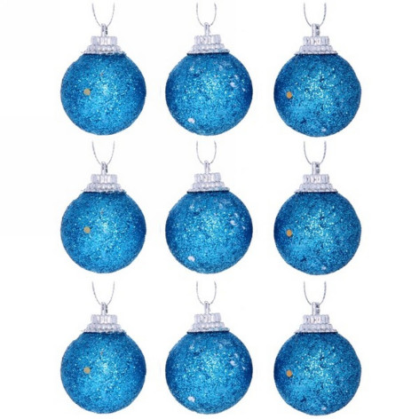 Набор пластиковых шаров d-3 см 9 шт голубой Блестящее напыление Серпантин