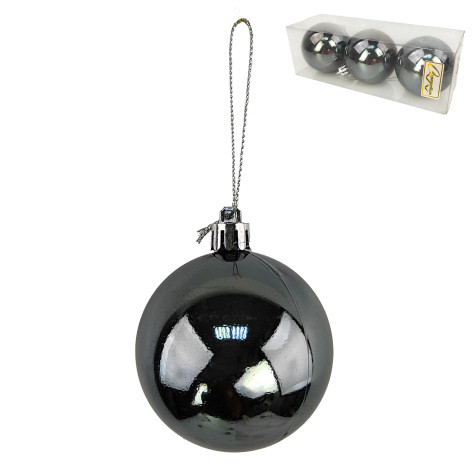 Набор пластиковых шаров d-6 см 3 шт графит Глянец Серпантин