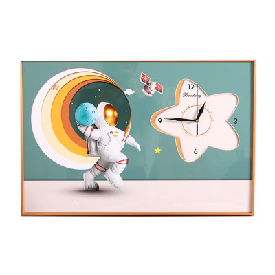 Часы пластиковые настенные 30х50 см золотой Космонавт в космосе Baizheng Часы пластиковые настенные 30х50 см золотой Космонавт в космосе Baizheng