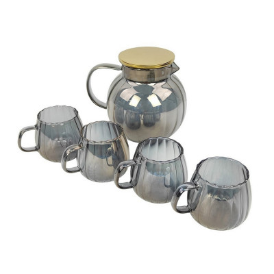 Набор кувшин стеклянный 1300 мл 4 кружки 350 мл прозрачно серый BZ-CH13 Baizheng