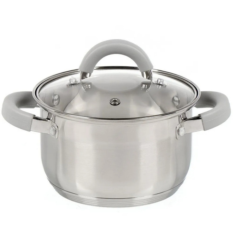 Кастрюля нержавеющая сталь  3,9 л 20 см стекл крышка силикон ручка индукция Felicità Mallony