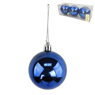 Набор пластиковых шаров d-6 см 3 шт сапфир Глянец Серпантин