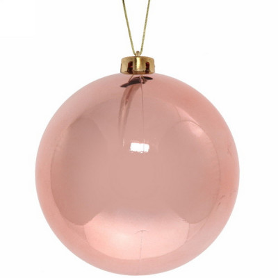 Шар пластиковый d-15 см розовое золото Глянец Серпантин