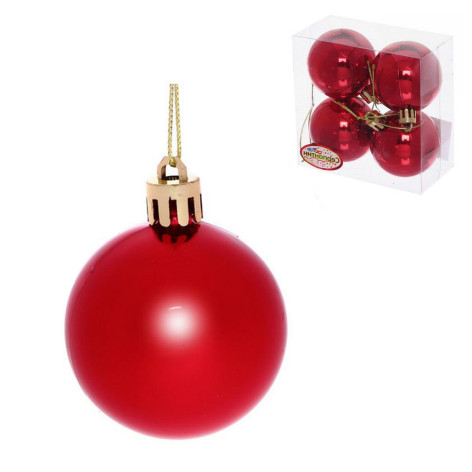 Набор пластиковых шаров d-5 см 4 шт красный Глянец Серпантин