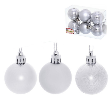Набор пластиковых шаров d-4 см 6 шт серебро Микс фактур Серпантин