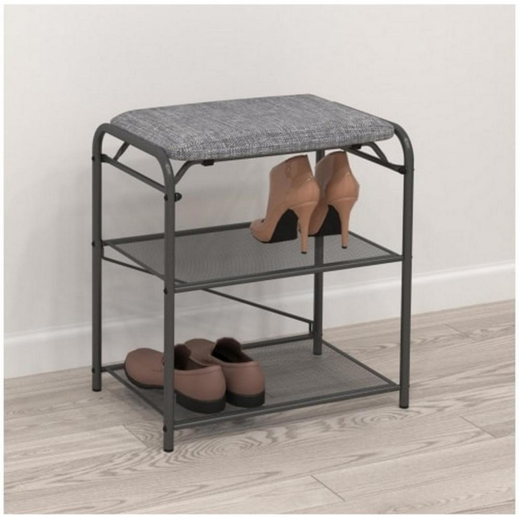 Фото Подставка металлическая для обуви 3-х ярусная 45х30х50 см сиденье ящик черный Гранада 13В ЗМИ