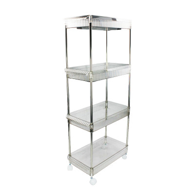 Этажерка пластиковая 4-х ярусная 38,5х20,5х86 см на колесах прозрачный Baizheng