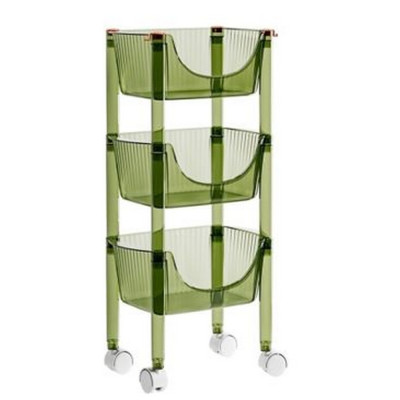 Этажерка пластиковая 3-х ярусная 430х275х830 мм на колесиках прозрачно зеленый Baizheng