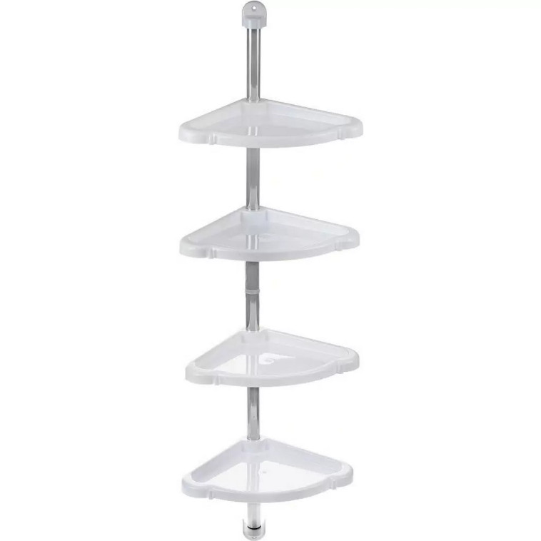 Фото Этажерка пластиковая для ванной 2-х ярусная 24*24*98,3 см угловая снежно-белый Элансия Berossi