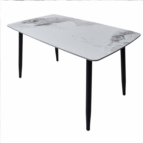 Стол керамогранит кухонный 130*80 см мрамор ножки металл черный 8A 2 кор Baizheng