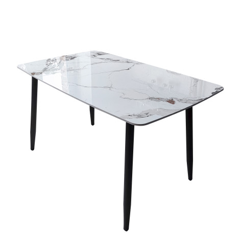 Стол керамогранит кухонный 130*80 см мрамор ножки металл черный 8B 2 кор Baizheng