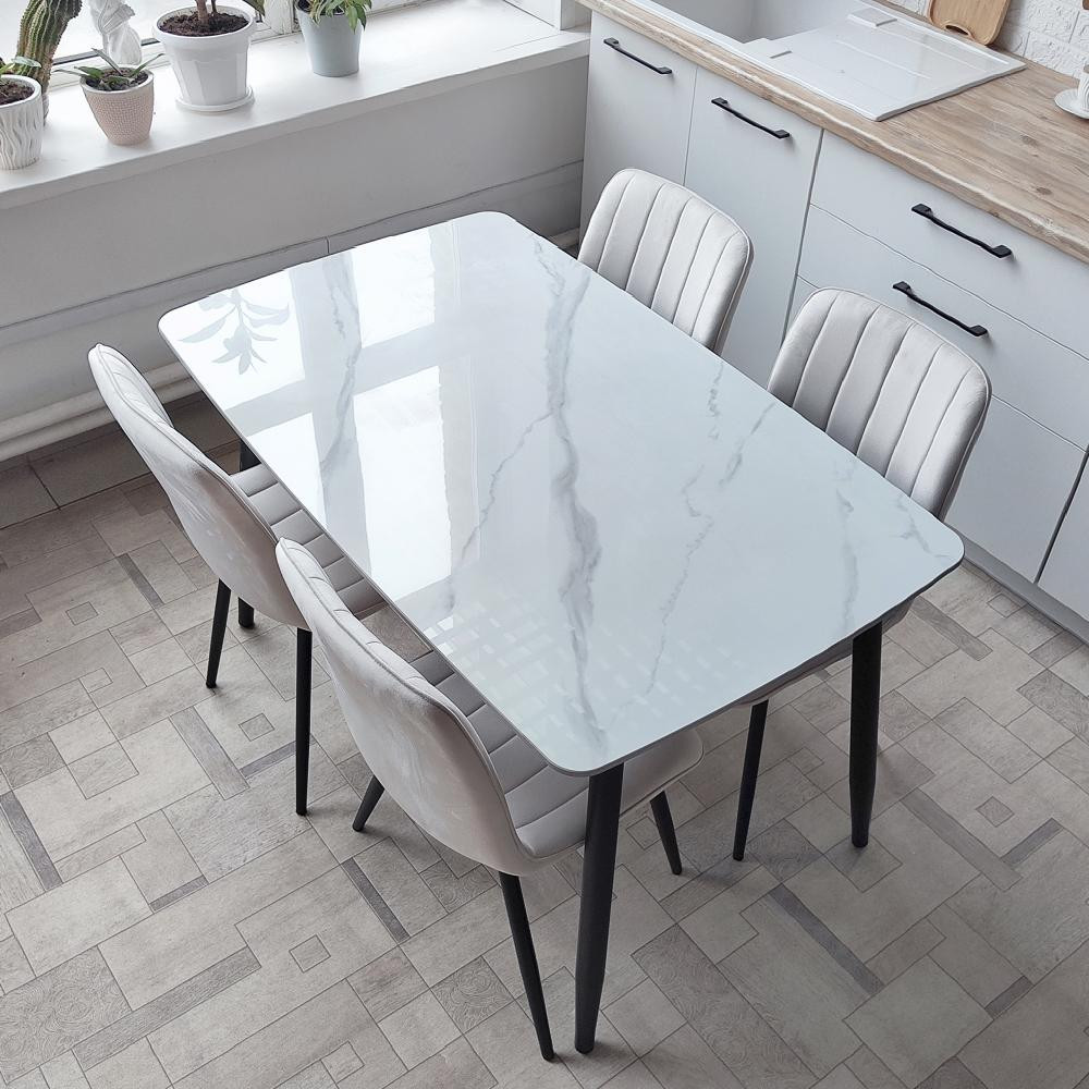 Стол керамогранит кухонный 130x80x75 см мрамор ножки металл черный + клей 8C 2 кор Baizheng