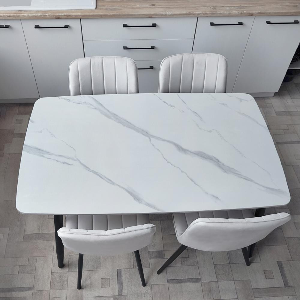 Стол керамогранит кухонный 130x80x75 см мрамор ножки металл черный + клей 8C 2 кор Baizheng