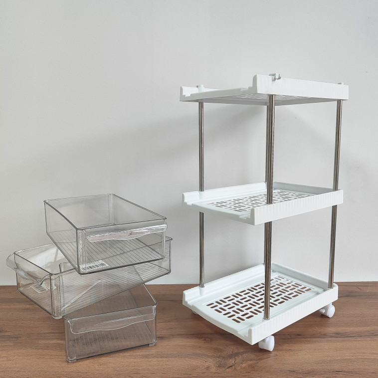 Изображение Этажерка пластиковая 3-х ярусная 375х200х665 мм прямоугольная проз-белый Baizheng