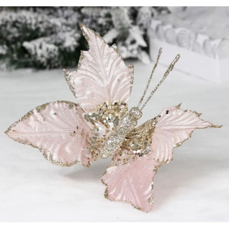 Украшение новогоднее пластик 24*14 см розовый шампань Волшебная бабочка