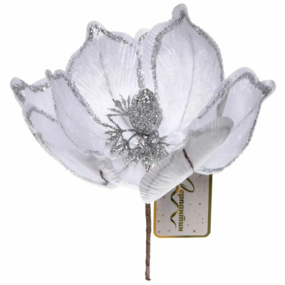 Украшение новогоднее пластик 25 см белый Пуансеттия Ночное сияние