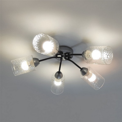 Люстра 5 плафонов 60*16 см Е27 60Вт 20 м2 плафон стекло серый черный Baizheng