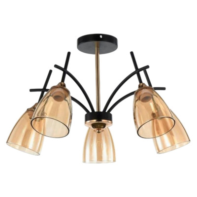 Люстра 5 плафонов 55*31 см Е27 60Вт 20 м2 плафон стекло черный золото Baizheng