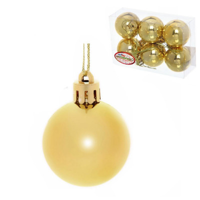 Набор пластиковых шаров d-4 см 6 шт золотой Глянец Серпантин