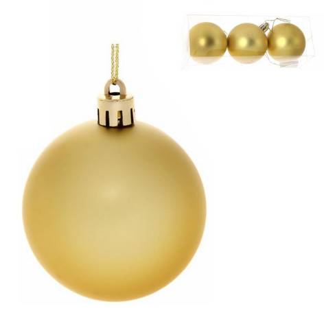 Набор пластиковых шаров d-6 см 3 шт золотой Матовый Серпантин
