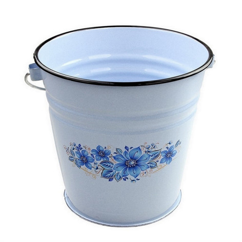 Ведро эмалированное 12 л без крышки голубой Небесный цветок Стальэмаль