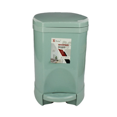 Ведро пластиковое для мусора 12 л 240х350 мм круглое с педалью с вкладышем мятный Baizheng