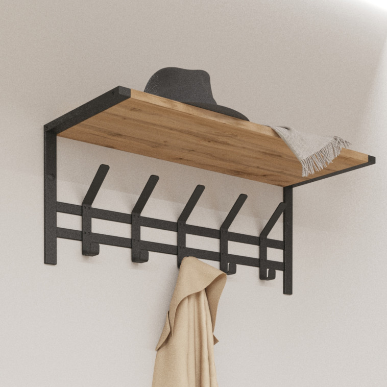 Вешалка металлическая настенная  67х27х27 см 5 двойных крючков с полкой черный Торонто 21Д ЗМИ