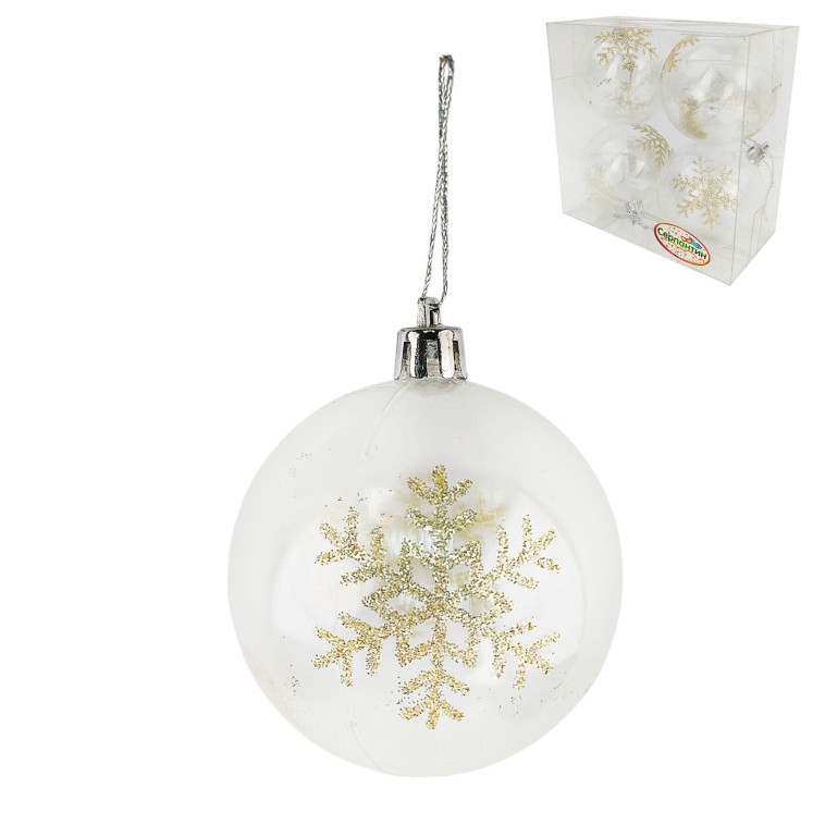 Набор пластиковых шаров d-6 см 4 шт шампань Фантастические снежинки Серпантин