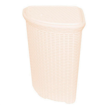 Корзина пластиковая для белья 60 л 405х405х570 мм угловая с крышкой слонов кость Ротанг Violet