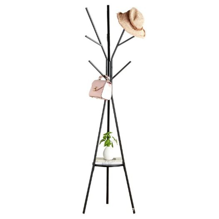Изображение Вешалка металлическая напольная 45*45*180 см полка для сумок черный Гора Baizheng
