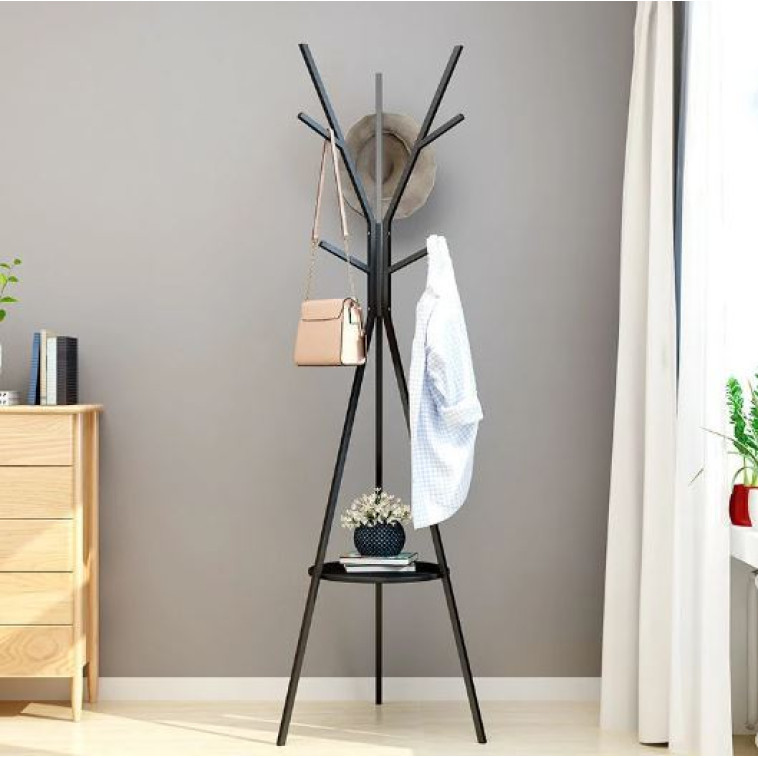 Картинка Вешалка металлическая напольная 45*45*180 см полка для сумок черный Гора Baizheng