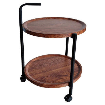 Стол МДФ журнальный 40*40*65 см 2-х ярусный рама металл черный на колесиках орех  Baizheng