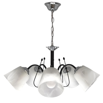 Люстра 5 плафонов 53*50 см Е27 60Вт 20 м2 плафон стекло черный хром Baizheng